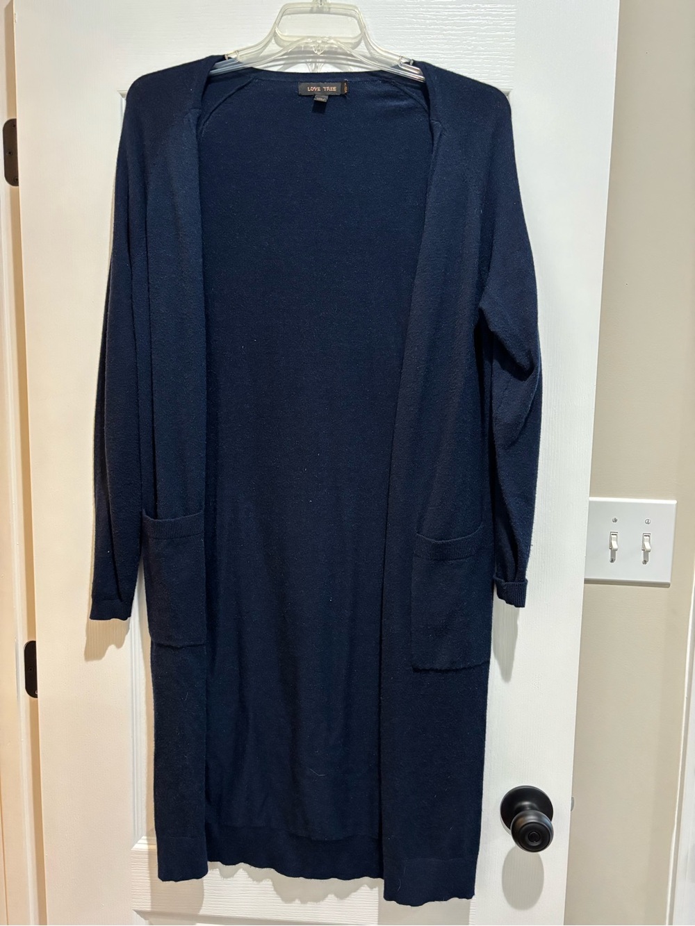 Love Tree Navy Blue Open Front Long Cardigan